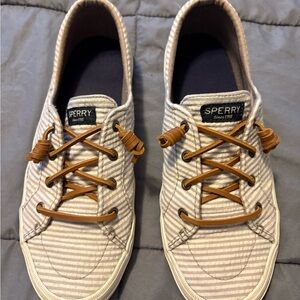 Sperry Women’s, 9,  Striped loafers/boat Shoes - Tan and White